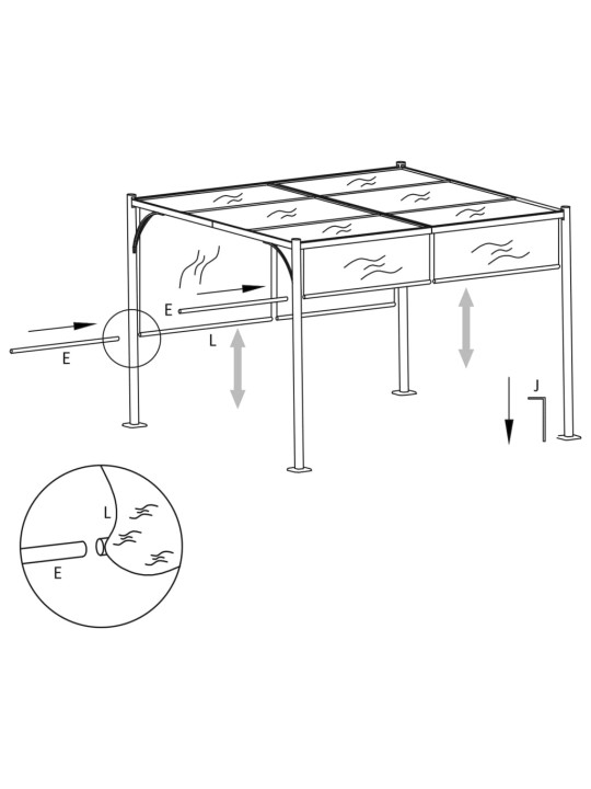 Dārza nojume ar izvelkamu jumtu, 3x3 m, pelēkbrūna, 180 g/m²