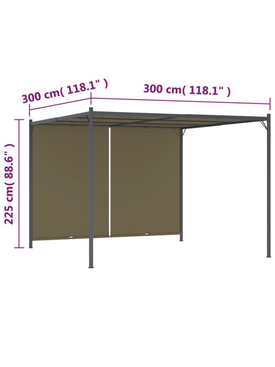 Dārza nojume ar izvelkamu jumtu, 3x3 m, pelēkbrūna, 180 g/m²