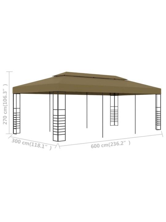 Dārza nojume, 6x3x2,7 m, pelēkbrūna, 180 g/m²