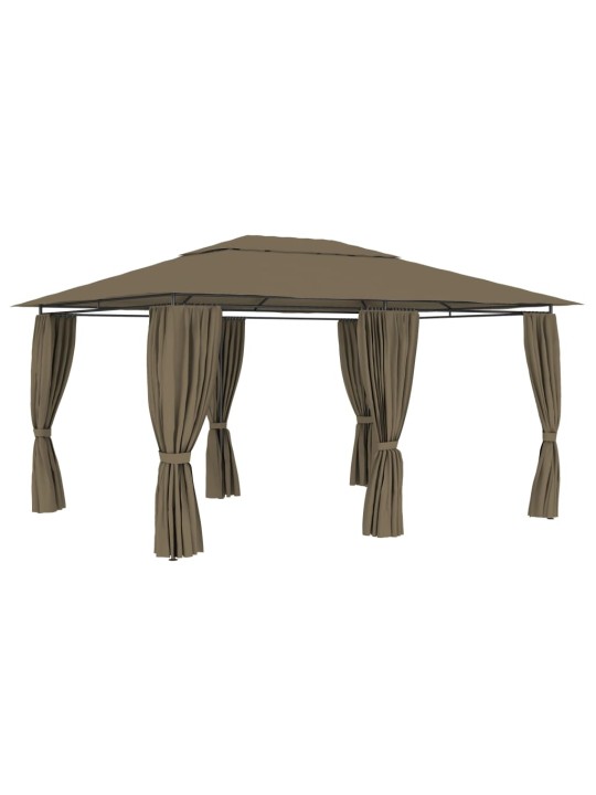Dārza nojume ar aizkariem, 4x3 m, pelēkbrūna, 180 g/m²