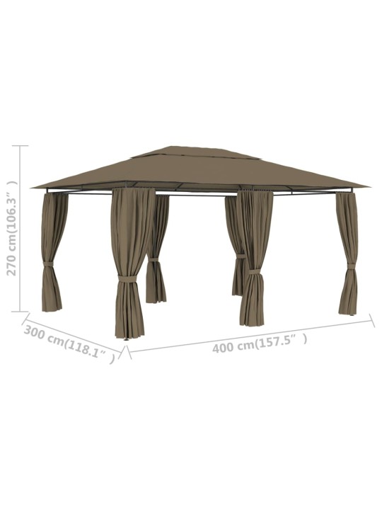 Dārza nojume ar aizkariem, 4x3 m, pelēkbrūna, 180 g/m²