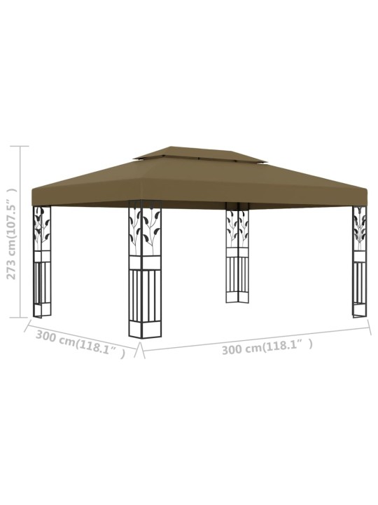 Dārza nojume ar dubulto jumtu, 3x4 m, pelēkbrūna, 180 g/m²