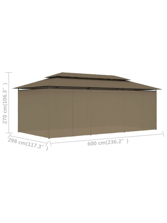 Dārza nojume ar aizkariem, 600x298x270 cm, pelēkbrūna, 180g/m²