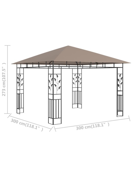 Dārza nojume ar moskītu tīklu, 3x3x2,73 m, 180g/m², pelēkbrūna