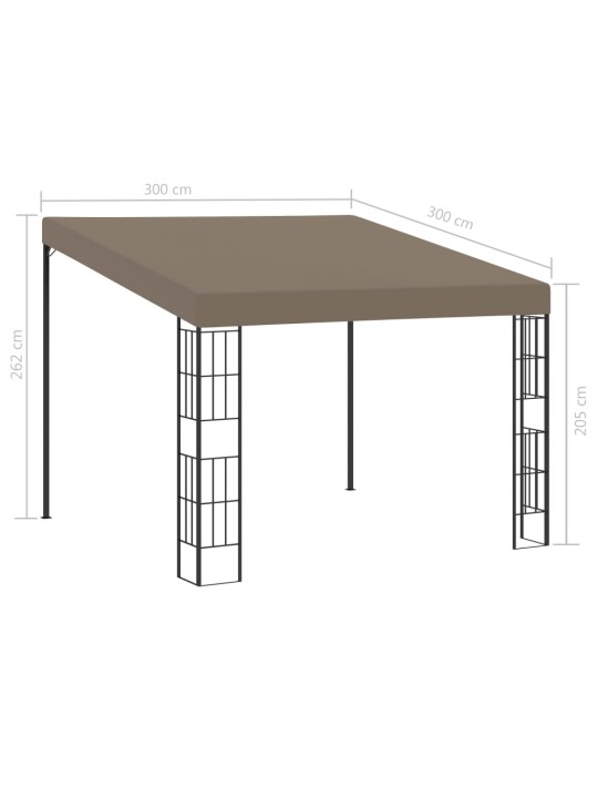 Dārza nojume, stiprināma pie sienas, 3x3 m, pelēkbrūns audums