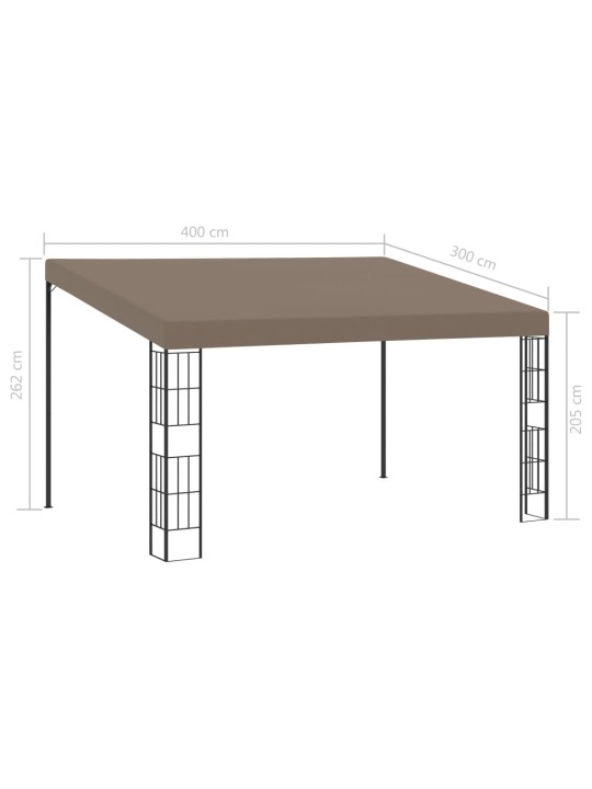Dārza nojume, stiprināma pie sienas, 4x3 m, pelēkbrūns audums