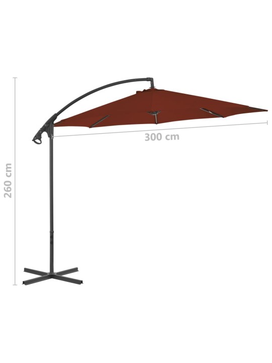 Dārza saulessargs ar tērauda kātu, 300 cm, sarkanbrūns