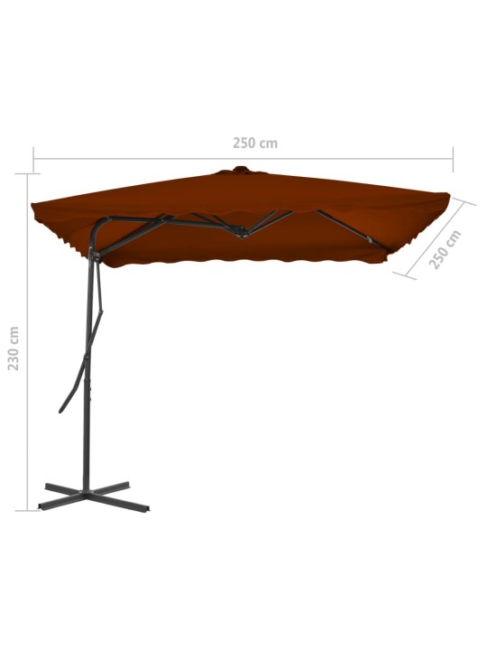 Dārza saulessargs ar tērauda kātu, 250x250x230 cm, sarkanbrūns