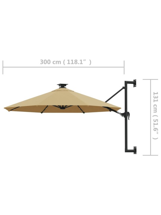 Saulessargs ar metāla kātu un led, pelēkbrūns, 300 cm