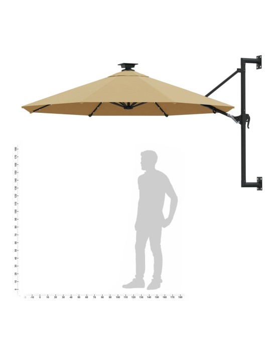 Saulessargs ar metāla kātu un led, pelēkbrūns, 300 cm