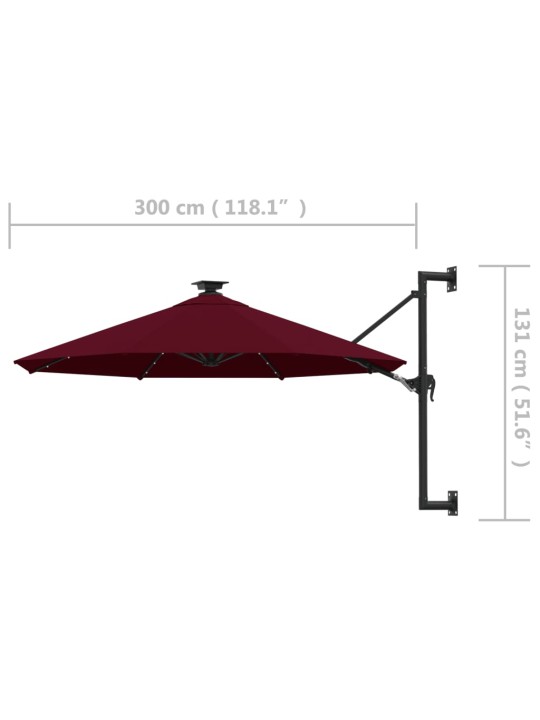Saulessargs ar metāla kātu un led, vīnsarkans, 300 cm