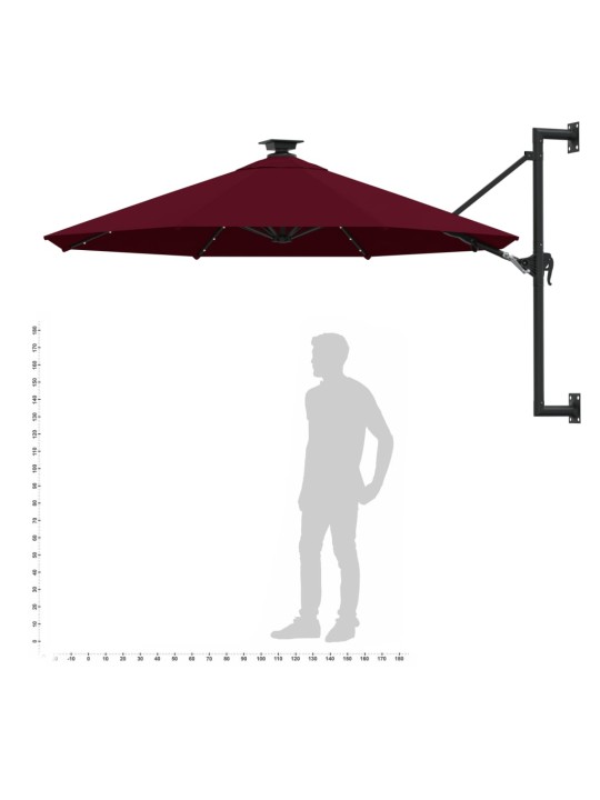 Saulessargs ar metāla kātu un led, vīnsarkans, 300 cm