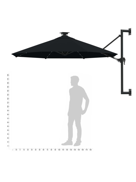 Saulessargs ar metāla kātu un led, melns, 300 cm