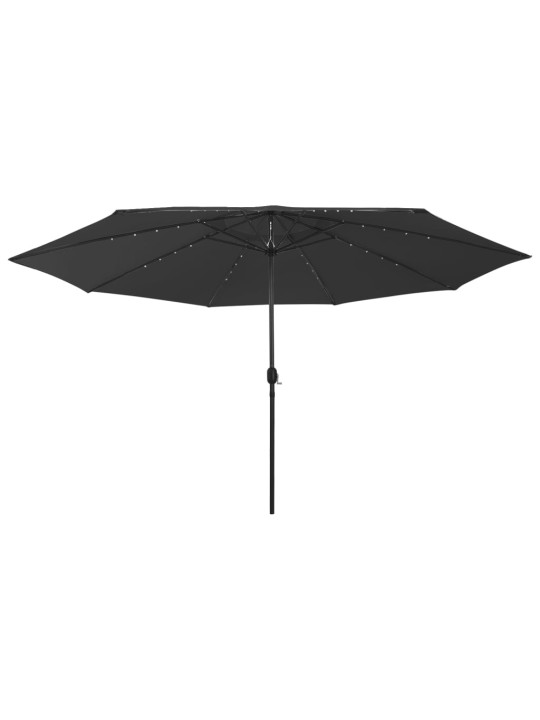 Dārza saulessargs ar led gaismām un metāla kātu, 400 cm, melns