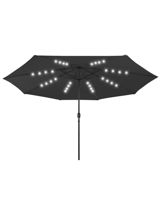 Dārza saulessargs ar led gaismām un metāla kātu, 400 cm, melns