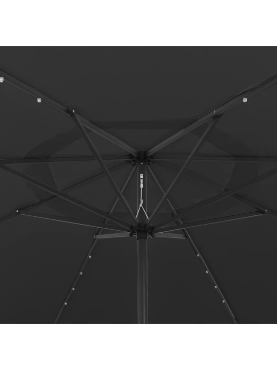 Dārza saulessargs ar led gaismām un metāla kātu, 400 cm, melns