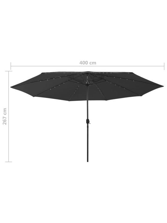Dārza saulessargs ar led gaismām un metāla kātu, 400 cm, melns