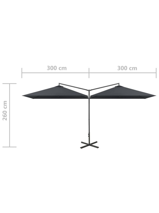 Dubultais saulessargs ar tērauda kātu, 600x300 cm, pelēks