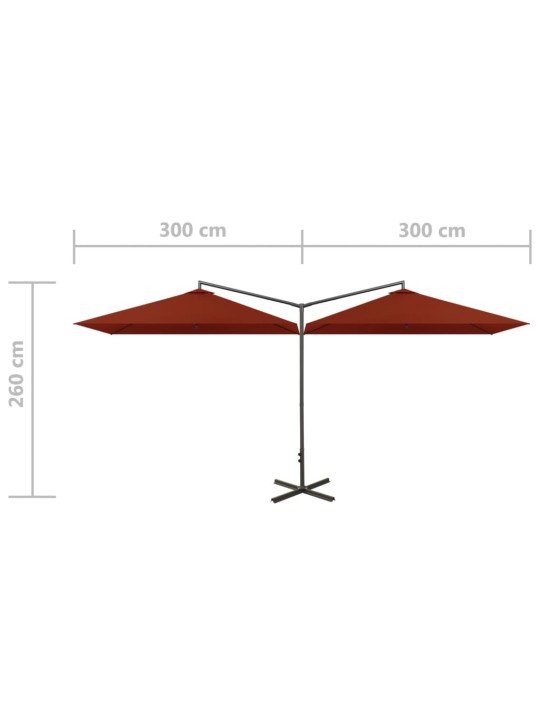 Dubultais saulessargs ar tērauda kātu, 600x300 cm, sarkanbrūns