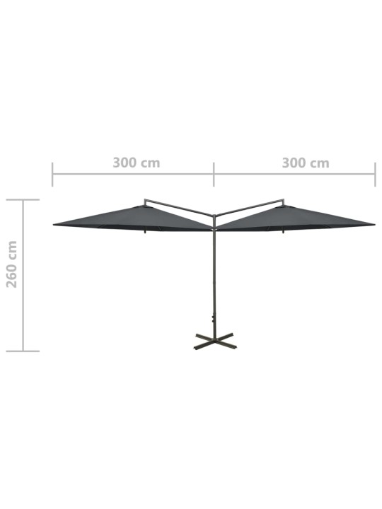 Dubultais saulessargs ar tērauda kātu, 600 cm, antracītpelēks
