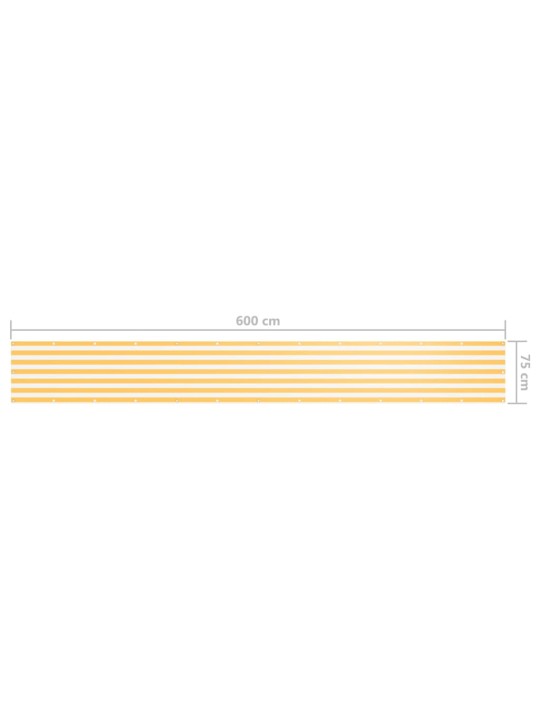 Balkona aizslietnis, 75x600 cm, balts un dzeltens audums