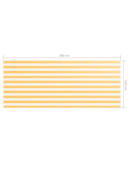Balkona aizslietnis, 120x300 cm, balts un dzeltens audums