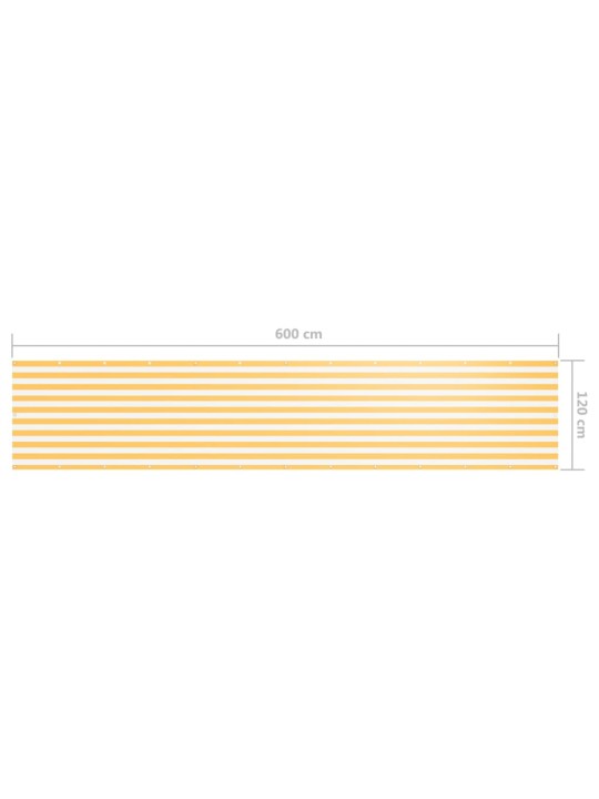 Balkona aizslietnis, 120x600 cm, balts un dzeltens audums