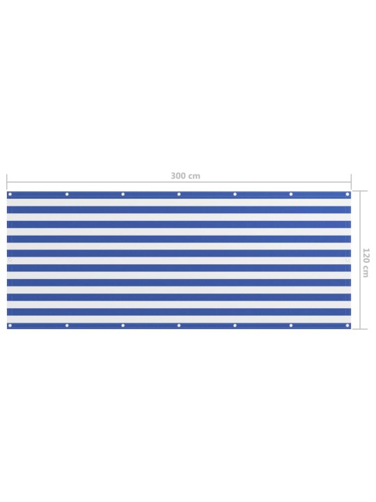 Balkona aizslietnis, 120x300 cm, balts un zils oksforda audums