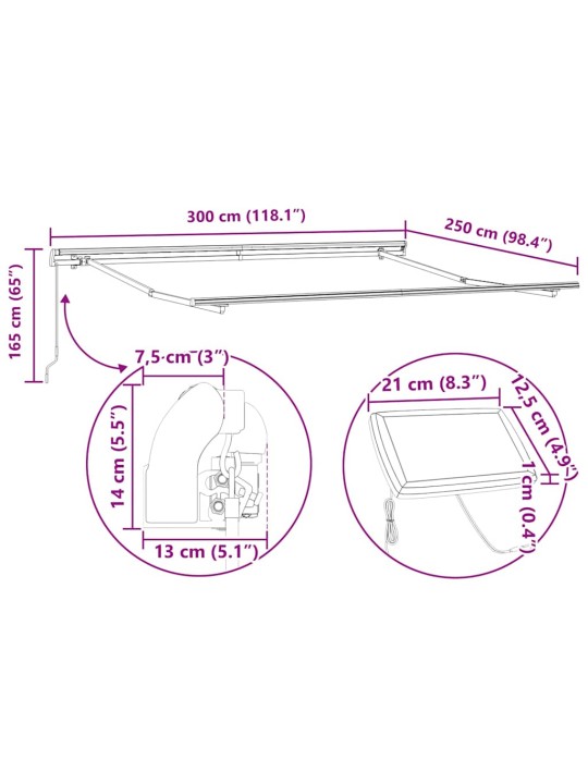 Markīze ar manuāls balts 3 x 2,5 m metāla