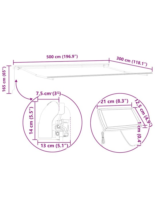 Markīze manuāls balts 5 x 3 m metāla