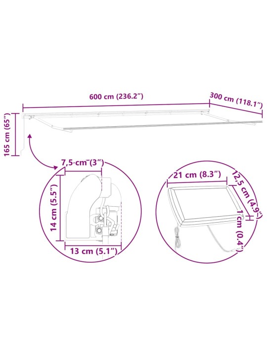 Markīze ar manuāls balts 6 x 3 m metāla