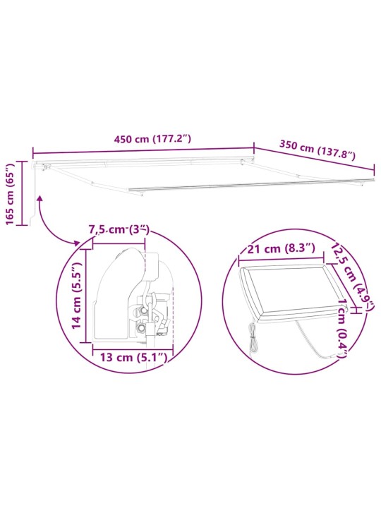 Markīze ar manuāls balts 4,5 × 3,5 m metāla