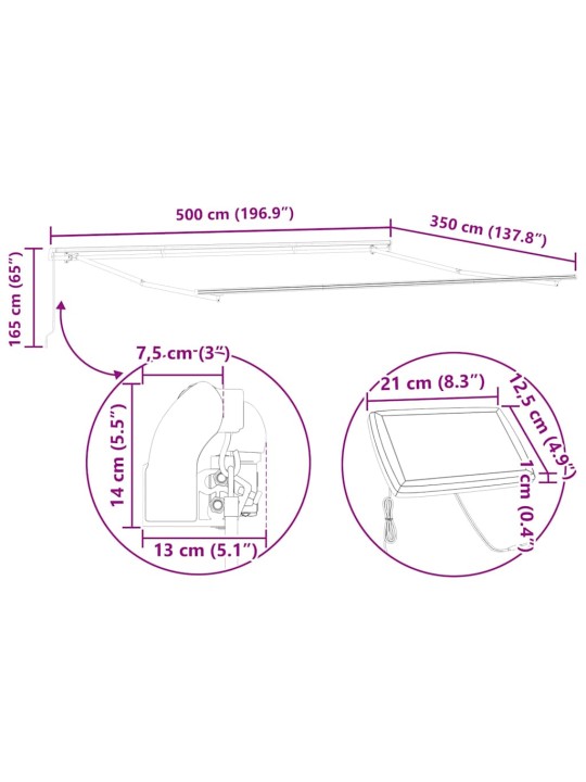 Markīze ar manuāls balts 5 × 3,5 m metāla
