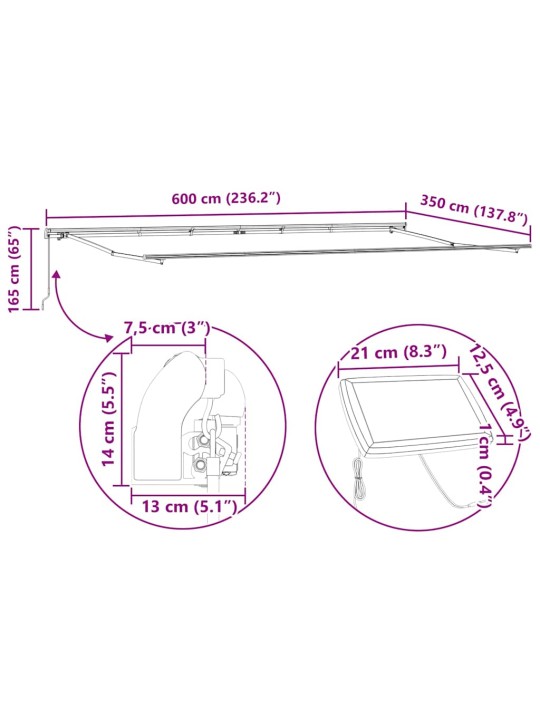 Markīze ar manuāls balts 6 × 3,5 m metāla