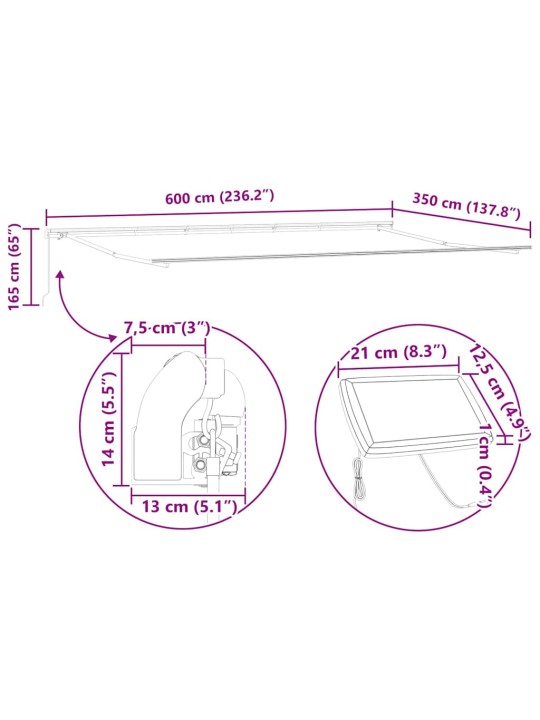 Markīze ar manuāls antracīts 6 × 3,5 m metāla