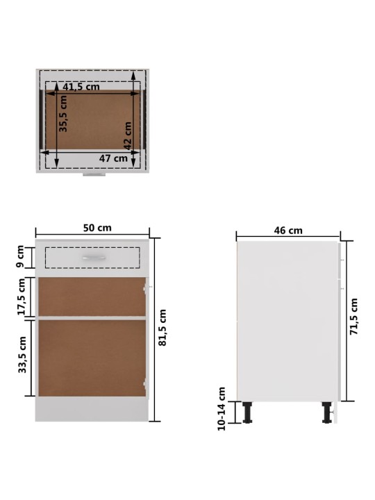 Apakšējais skapītis ar atvilktnēm, balts, 50x46x81,5 cm