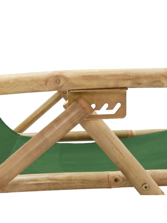 Atpūtas krēsls, atgāžams, zaļš audums, bambuss
