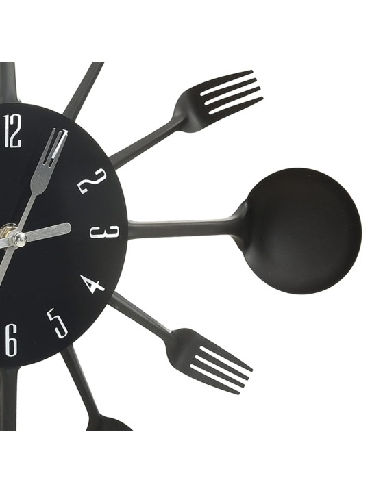 325163 wall clock with spoon and fork design black 40 cm aluminium