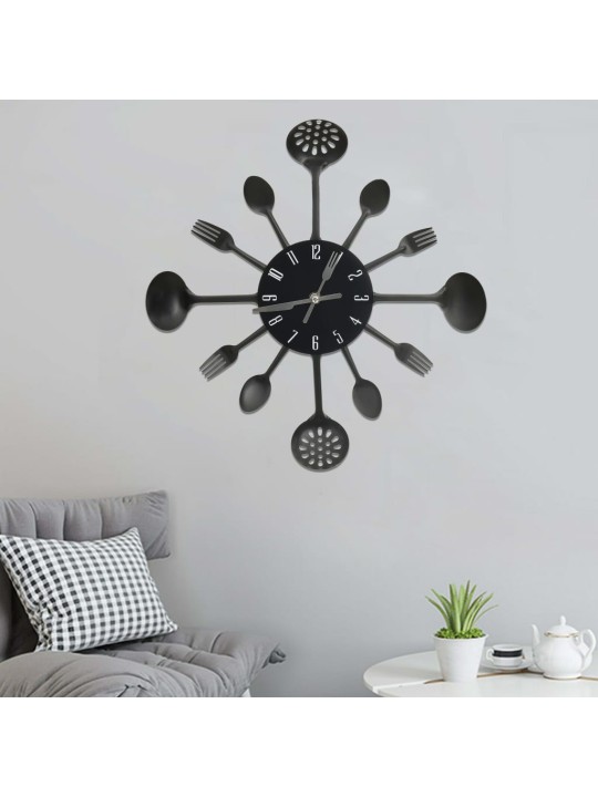 325163 wall clock with spoon and fork design black 40 cm aluminium