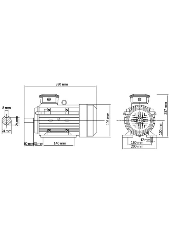 Trīsfāžu motors, alumīnijs, 3 kw/4 zs, 2 poli, 2840 apgr./min