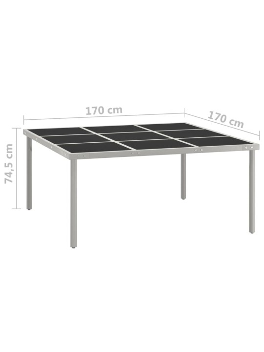 Dārza galds, 170x170x74,5 cm, stikls un tērauds
