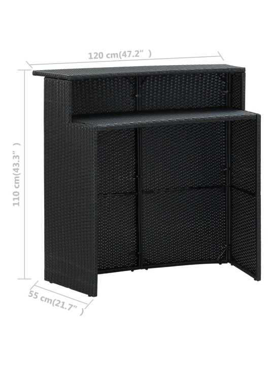 Dārza bāra galds, melns, 120x55x110 cm, pe rotangpalma