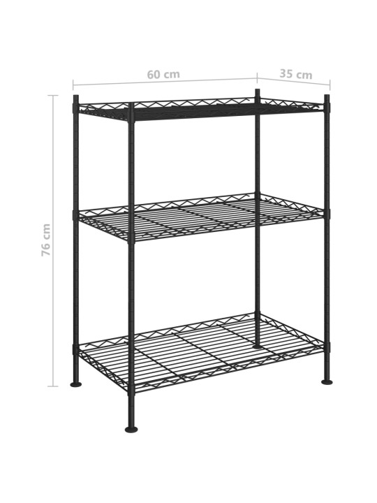 3 līmeņu glabāšanas plaukts, 60x35x76 cm, melns, 150 kg