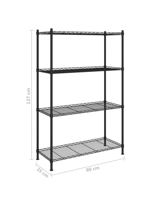 4 līmeņu glabāšanas plaukts, 90x35x137 cm, melns, 200 kg