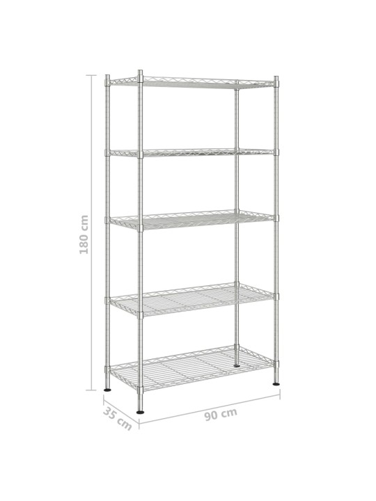 5 līmeņu plaukts, 90x35x180 cm, hromēts, 250 kg