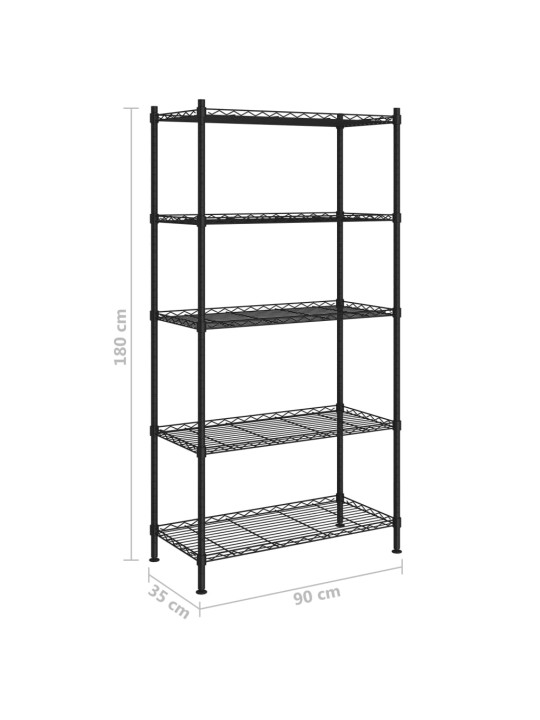 5 līmeņu plaukts, 90x35x180 cm, melns, 250 kg
