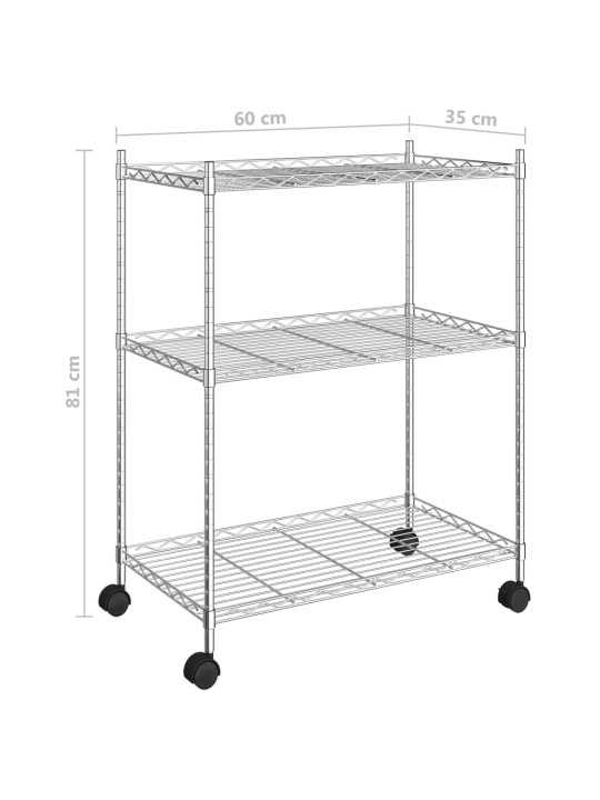 3 līmeņu glabāšanas plaukts ar riteņiem, 60x35x81 cm, hromēts