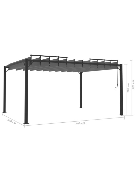 Nojume ar žalūziju jumtu, 3x4 m, pelēks audums, alumīnijs