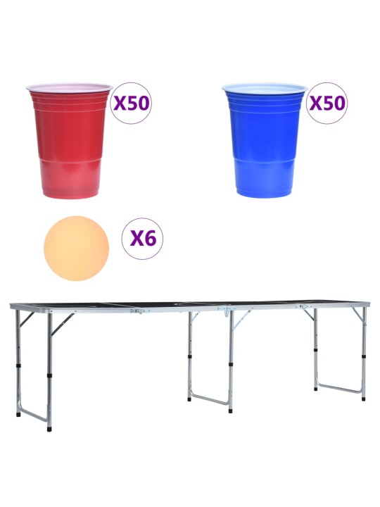 Beer pong spēles galds ar glāzēm un bumbiņām, saliekams, 240 cm