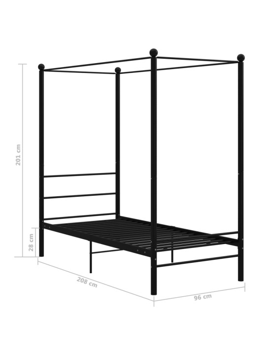 Gultas rāmis ar nojumi, melns, metāls, 90x200 cm